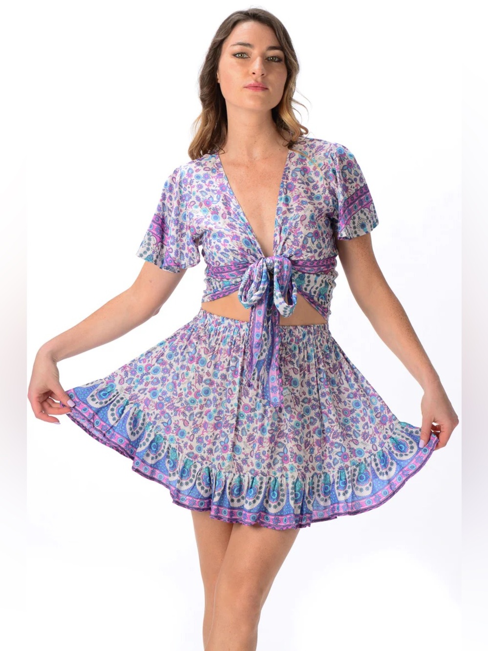 Walker & Wade The Lily Skirt & Top Set in Wysteria Floral Paisley, size S/M